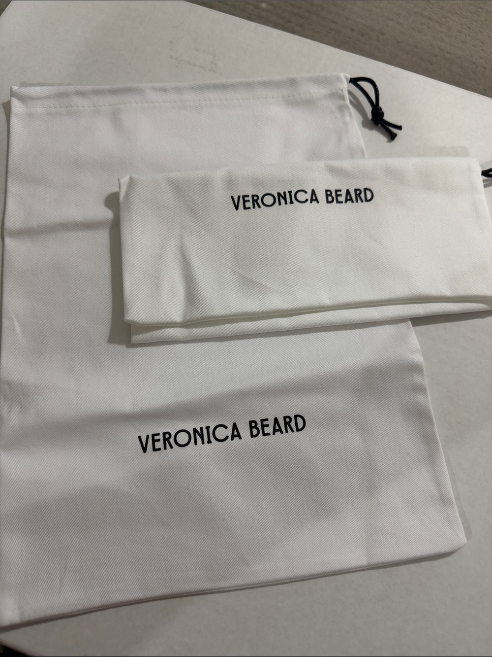 Veronica Beard White Fabric Dust Bag Set with Black Logo